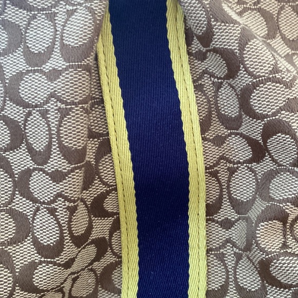 Coach purse. Signature Devin. Brown with blue and yellow stripe. - Picture 4 of 8